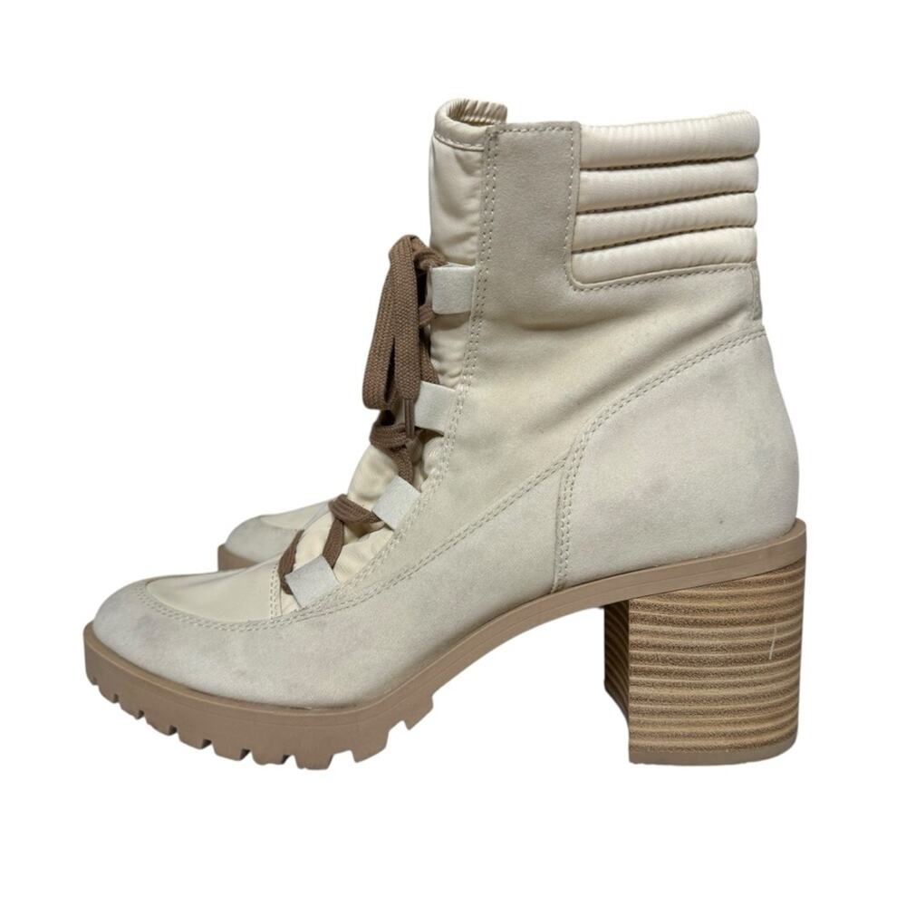 Dolce Vita Ivory Nollie Heeled Lace Up Combat Boots Booties Womens Size 9.5